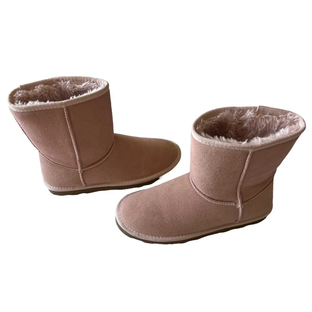 Time & Tru Pink Leather Faux Fur Lined Boots Sz 7 Ankle Winter
